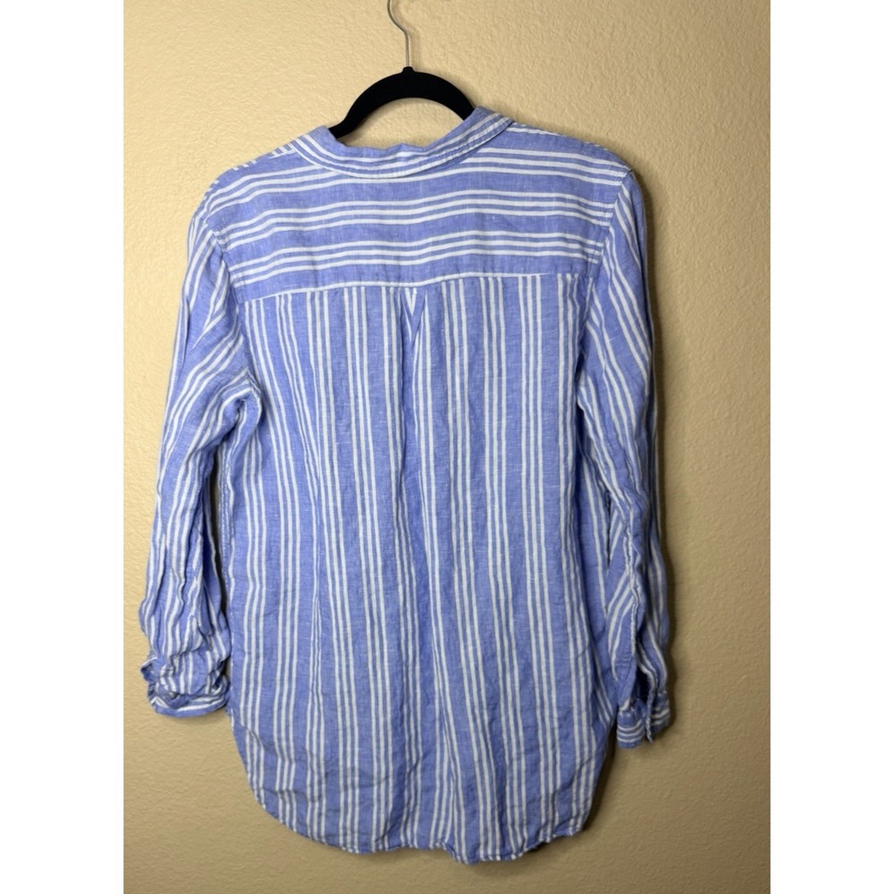 EUC Boden 10L Blue and White Striped Button-Down Linen Button Down - Picture 4 of 5